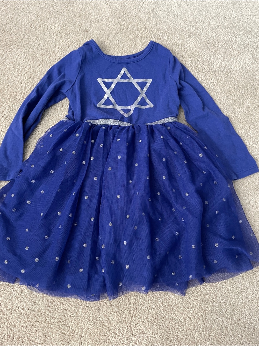 Cat & Jack Girls Royal Blue Star of David Hanukkah dress